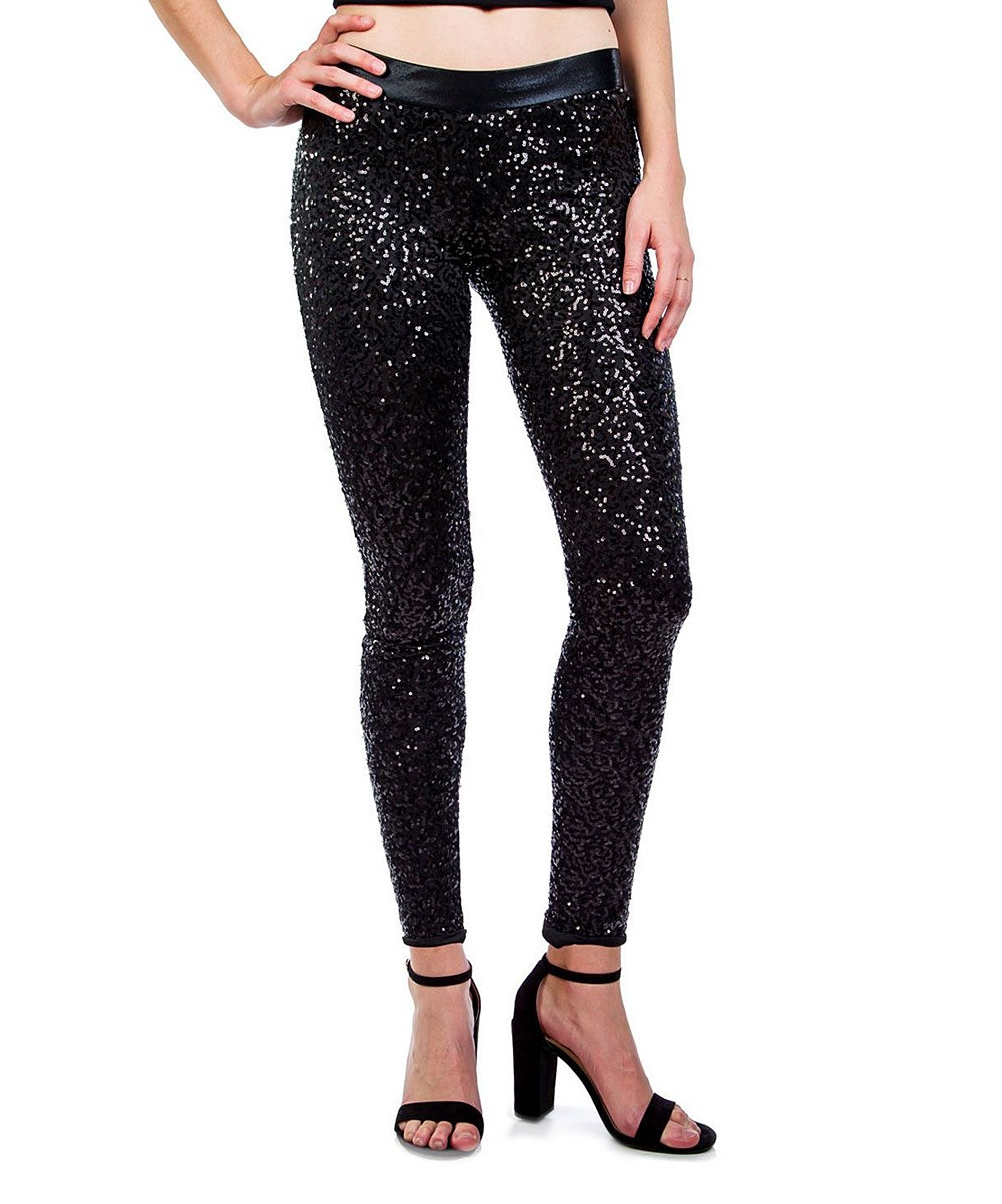 Tipsy Elves Women's Leggings Black - Black Sequin Leggings - Women | Zulily