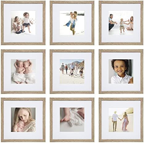 Sheffield Home 9 Piece Gallery Wall Frame Set, 12x12 in. Matted to 8x8 in. (Light Natural) | Amazon (US)