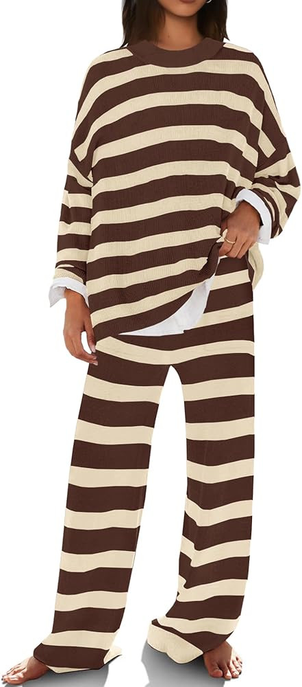 SENSERISE Womens Striped Set Sweater Lounge Sets Matching Fall Outfits Long Sleeve Tops and Pants... | Amazon (US)