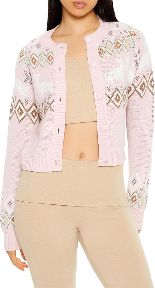 Forever 21 Women's Fair Isle Bunny Cardigan Sweater | Amazon (US)