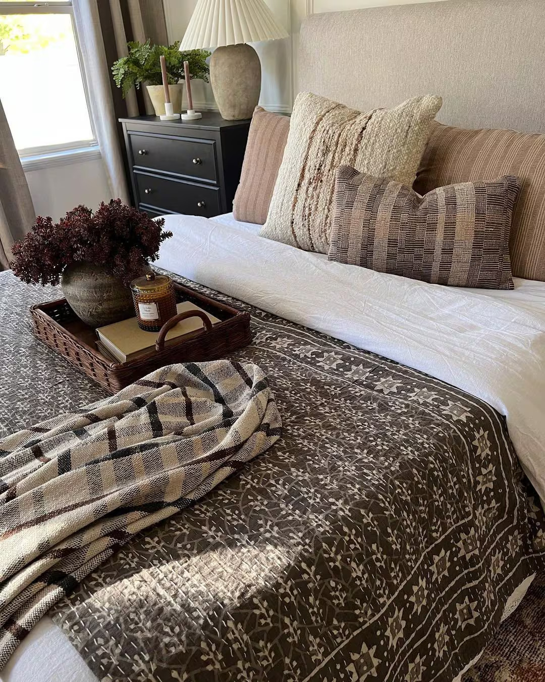 Brown Block Print Kantha Quilt: Lightweight Cotton Coverlet - Etsy | Etsy (US)