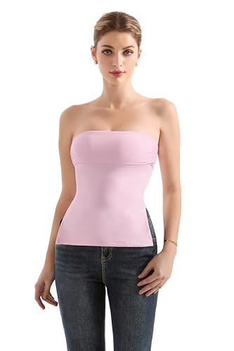 SUUKSESS Women Double Lined Going Out Trendy Tube Tops Side Split Sexy Strapless Tank Tops (Black... | Amazon (US)