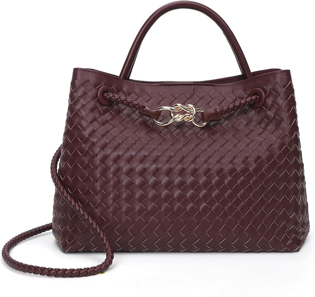 Woven Tote Bag for Women Crossbody Handbag,Vegan Leather Large Tote Purse,Trendy Satchel Handbag ... | Amazon (US)