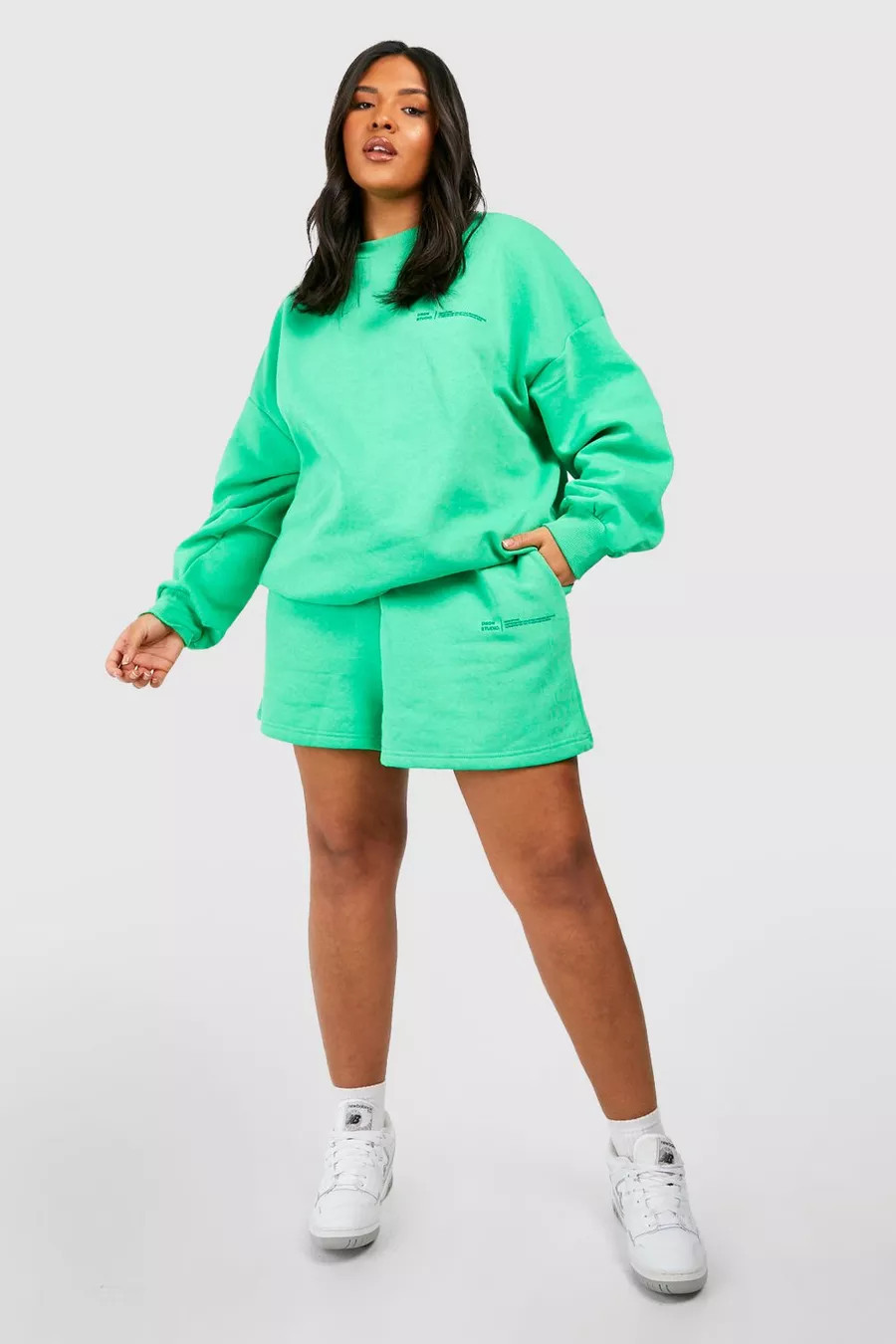 Plus Text Print Oversized Sweatshirt Short Tracksuit | boohoo (US & Canada)