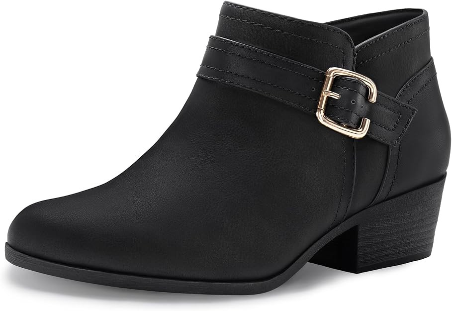Women's Chunky Low Heel Short Ankle Boots | Fall Winter Booties Shoes with Pointed Toe & Side Zip... | Amazon (US)