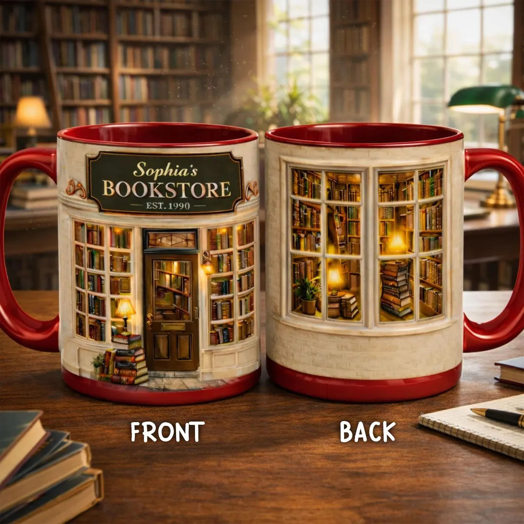 Personalized Bookstore Faux 3D Effect Mug, Custom Bookshop Mug, Library Mug, Gift for Book Lover,... | Etsy (US)