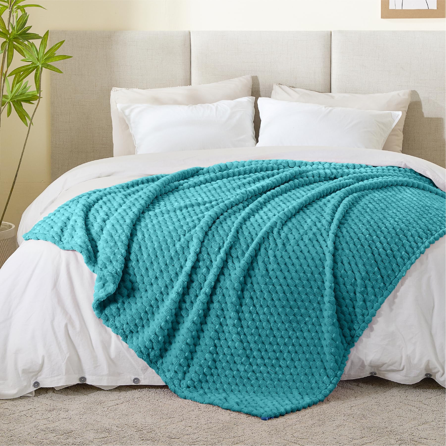 BEDELITE Fleece Throw Blanket for Couch & Bed - 3D Jacquard Decorative Teal Blanket, Super Soft and Cozy Warm Fuzzy Blanket All Seasons Suitable, 50x60Inches | Amazon (US)