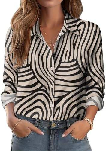 Zeagoo Button Down Shirts for Women Dressy Floral Printed Long Sleeve Blouse Business Casual Work... | Amazon (US)