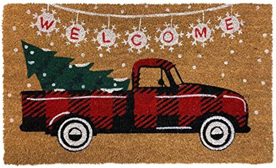 Briarwood Lane 30“ x 18” Red Checkered Truck Christmas Welcome Mat - Christmas Doormat - Coir... | Amazon (US)