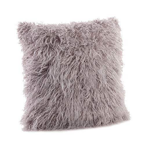 Fennco Styles Decorative Faux Mongolian Fur Throw Pillow (Fog, 22" x 22" Throw Pillow) | Amazon (US)