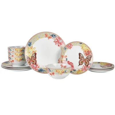 Dolly Parton Jeweled Mosaic Butterfly 12-Piece Dinnerware Set, Service For 4 | Wayfair North America