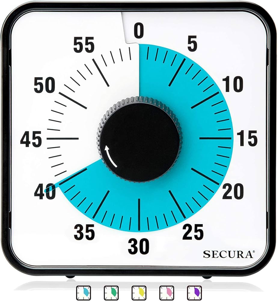 Secura 60-Minute Visual Countdown Timer, 7.5-Inch Oversize Classroom Visual Timer for Kids and Ad... | Amazon (US)