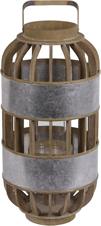 41309 Wood Round Tall Lantern with Lattice Design Body & Handle/Metal Banded Rim Body Large Natur... | Amazon (US)