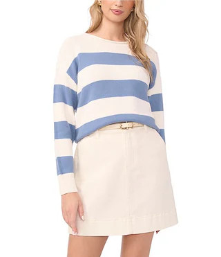 Knit Round Neck Long Sleeve Striped Sweater | Dillard's