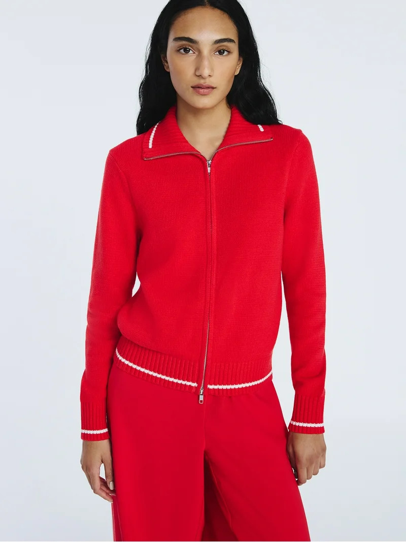 Free Assembly Women's Zip Front Sweater with Long Sleeves, Midweight, Sizes XS-XXL | Walmart (US)