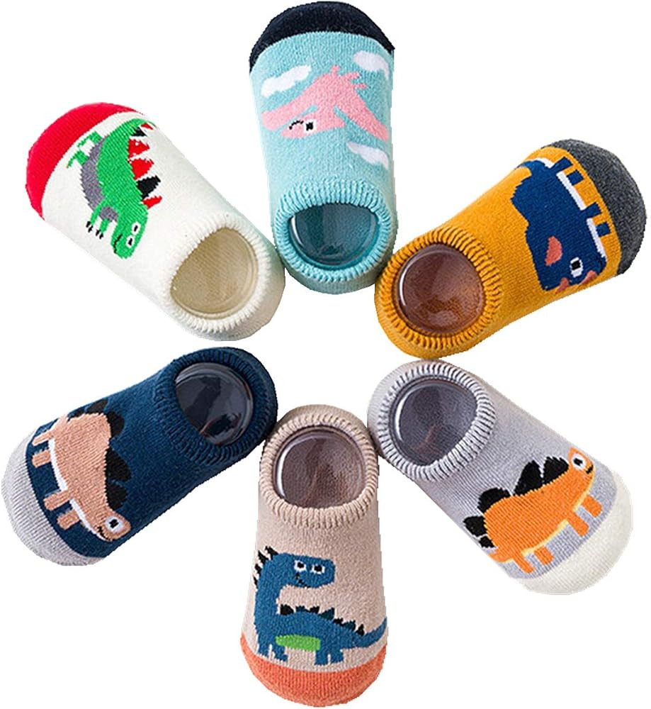 Amazon.com: Baby Socks for Girls Boys - Toddler Animal No Show Non Slip/Anti Skid Slippers 6 Pair... | Amazon (US)