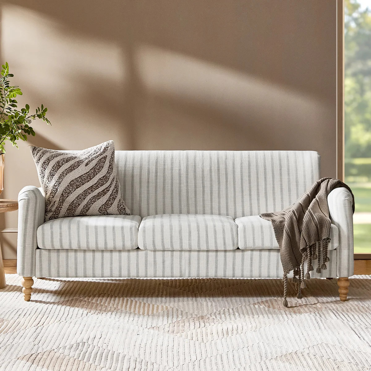 Terren 78" Farmhouse Linen Upholstery Sofa with Solid Wood Spindle Legs | Wayfair North America