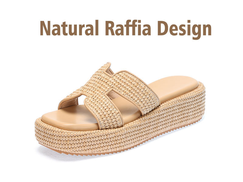Amazon.com | Monrovia Raffia Platform Sandals for Women Slip-On Espadrille Wedges Slides, Flatfor... | Amazon (US)