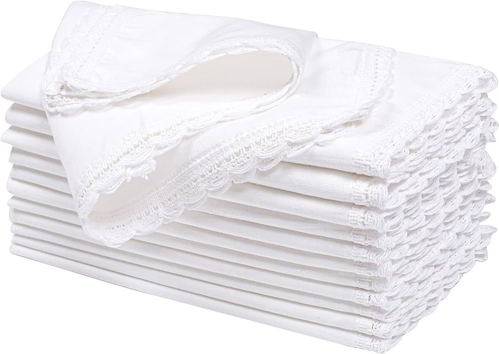 Cloth Dinner Napkins with Lace -100% Cotton -White Color,20x20,Wedding Napkins,Cocktails Napkins,... | Amazon (US)