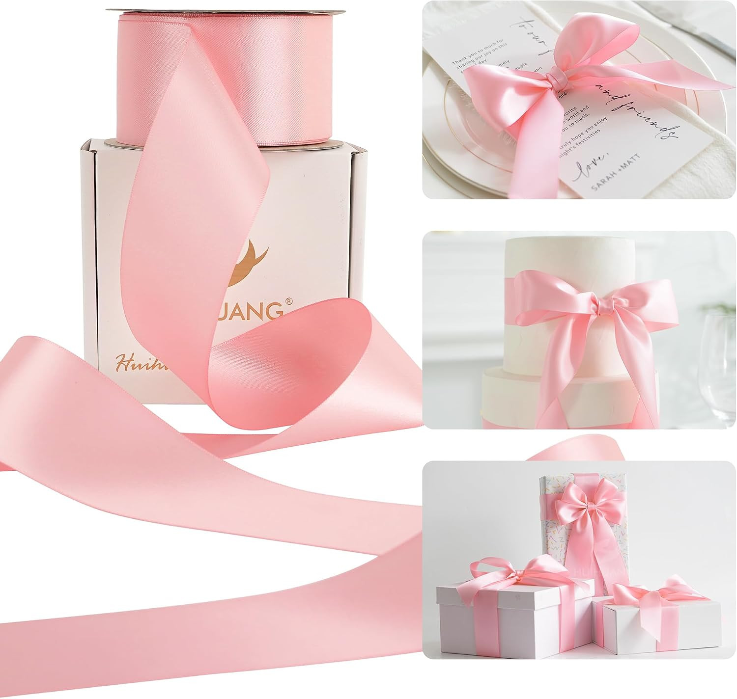 Pink Double Faced Satin Ribbon 2 inch Continuous 25 Yards | Amazon (US)