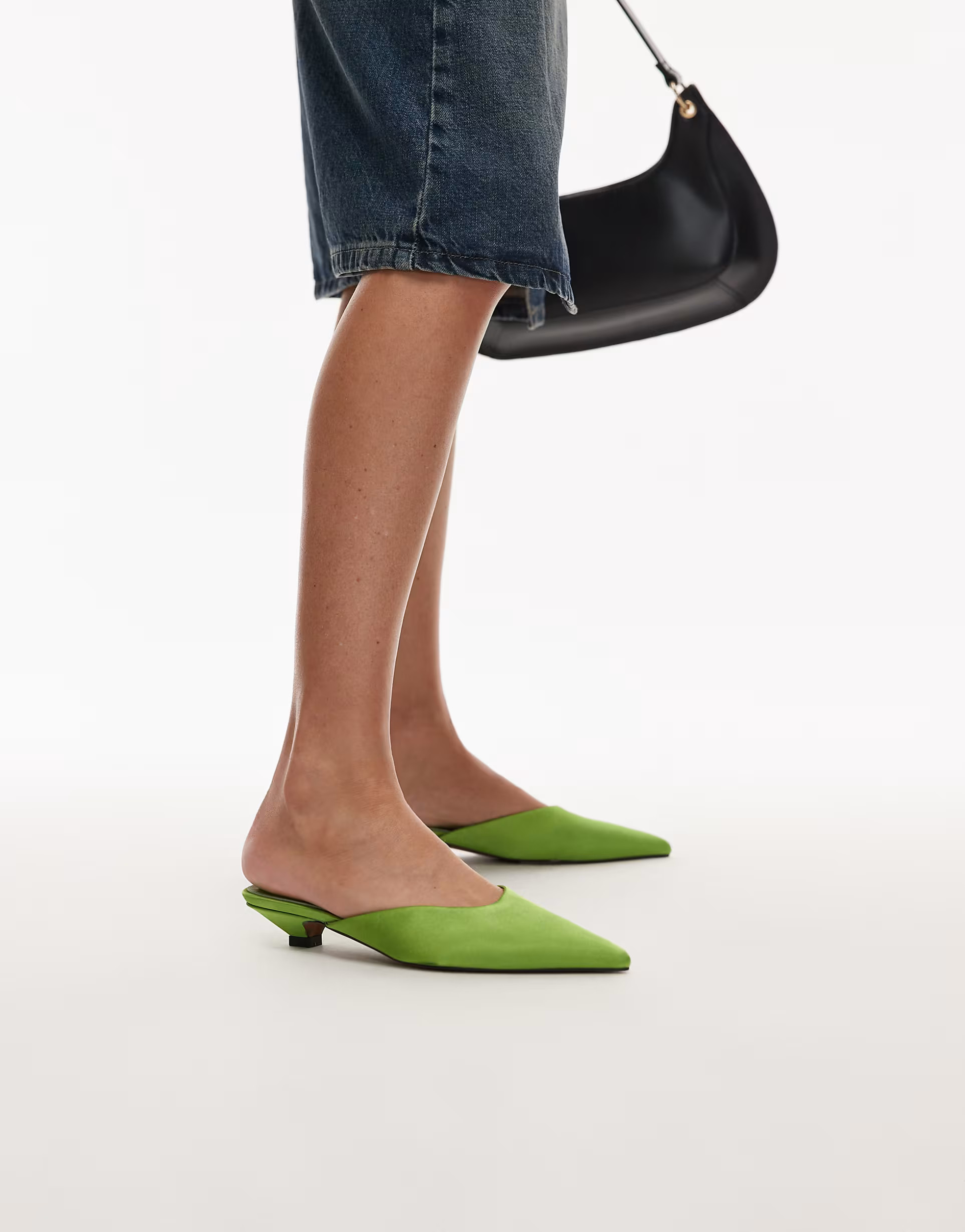 Topshop Dakota court kitten heel shoes in green satin | ASOS (Global)