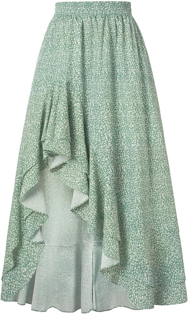 Scarlet Darkness Women's Renaissance Skirt Floral Print High Waist Ruffle Boho Maxi Skirts | Amazon (US)