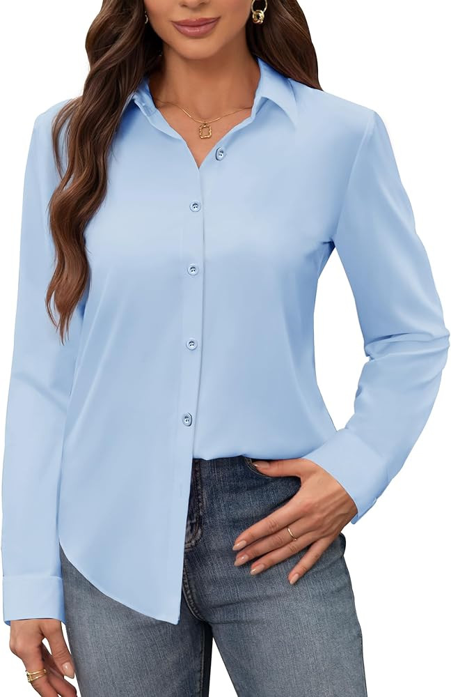 siliteelon Women's Stain Shield Dress Shirts Wrinkle Free Long Sleeve Shirts Solid Work Business ... | Amazon (US)