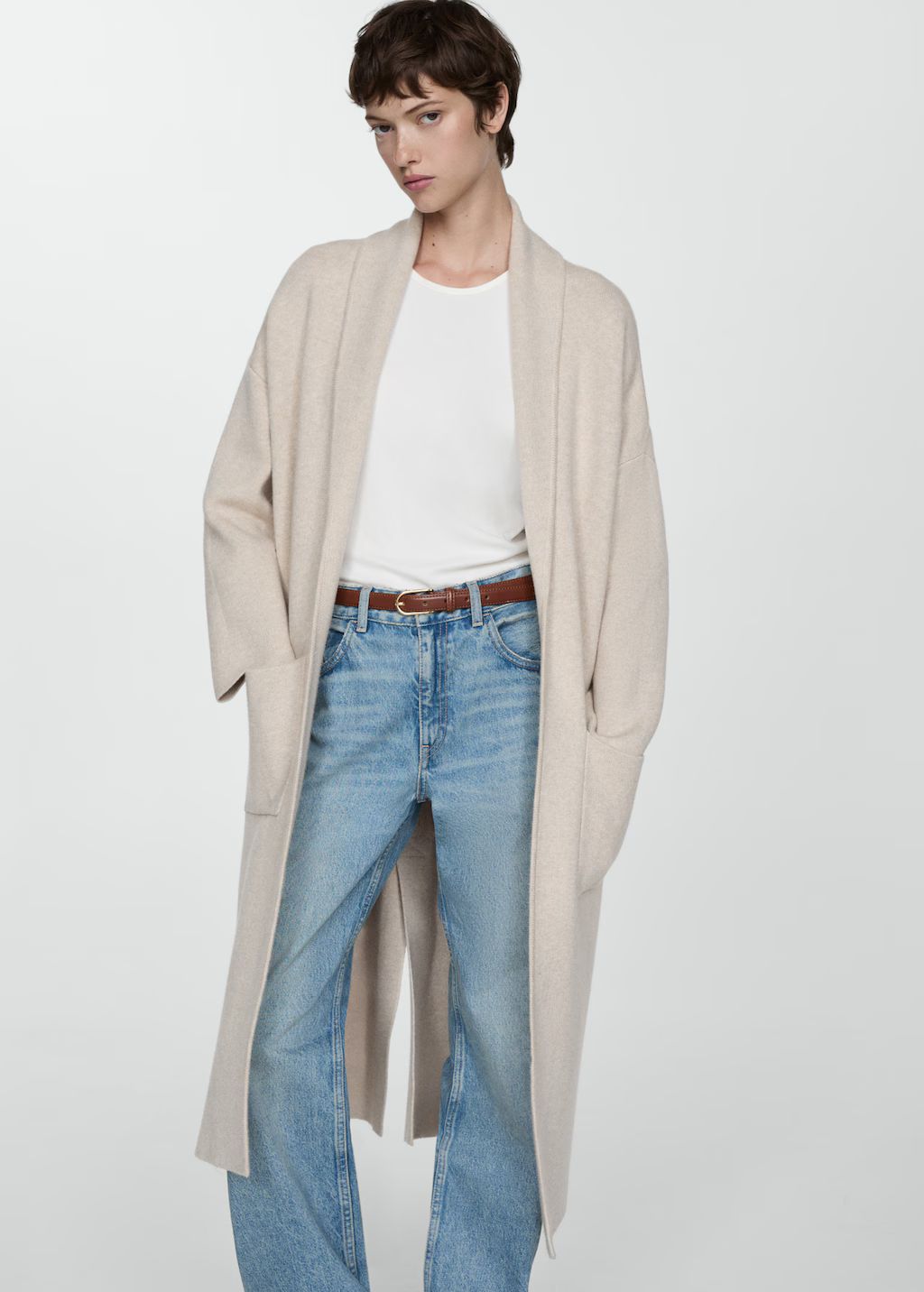 Oversized knitted coat with pockets - Woman | MANGO USA | MANGO (US)