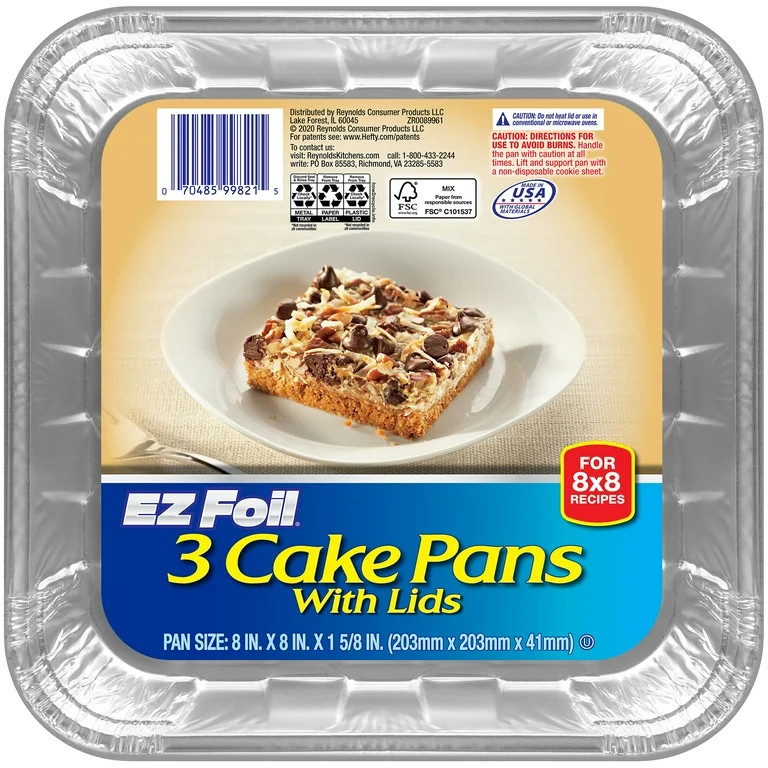 EZ Foil Cake Pans with Lids, 8x8 Inch, 3 Count | Walmart (US)
