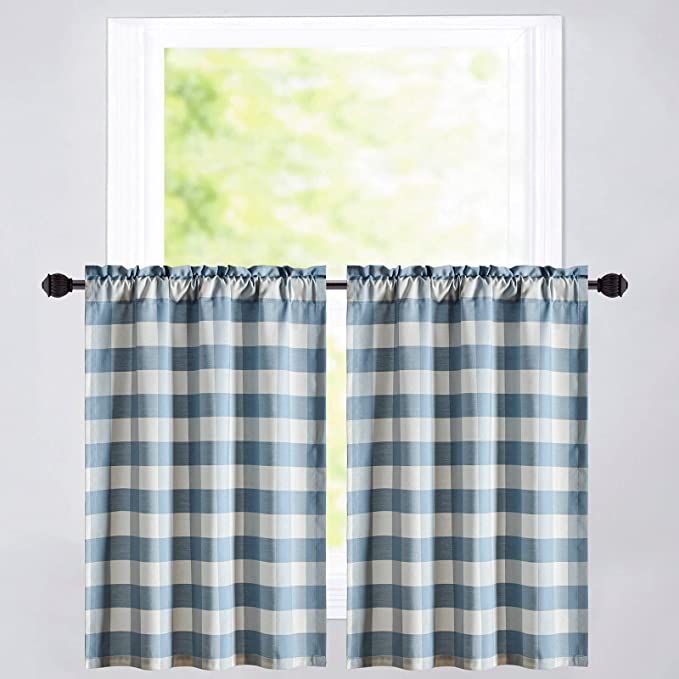 VOGOL Tier Curtains for Kitchen Window, Plaid Gingham Yarn Dyed Half Window Kitchen Cafe Curtains... | Amazon (US)