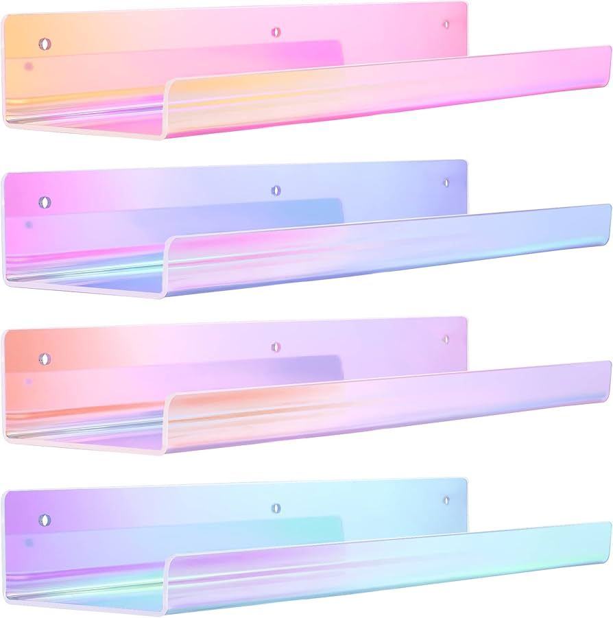 upsimples Iridescent Acrylic Shelves for Wall Storage, 15" Acrylic Floating Shelves, Kids Bookshe... | Amazon (US)