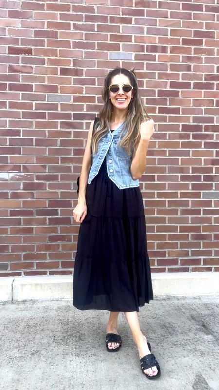 Still obsessed with this target vest and wearing it every chance I get 🙌🙌 I’m in a size xs.
.
 .
.
Target style target, best denim vest, outfit, denim vest style maxi skirt, outfit maxi skirt style
