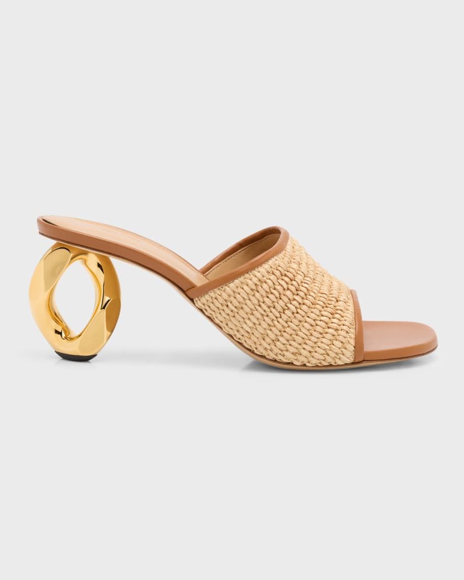 JW Anderson Raffia Chain-Heel Mule Sandals | Neiman Marcus