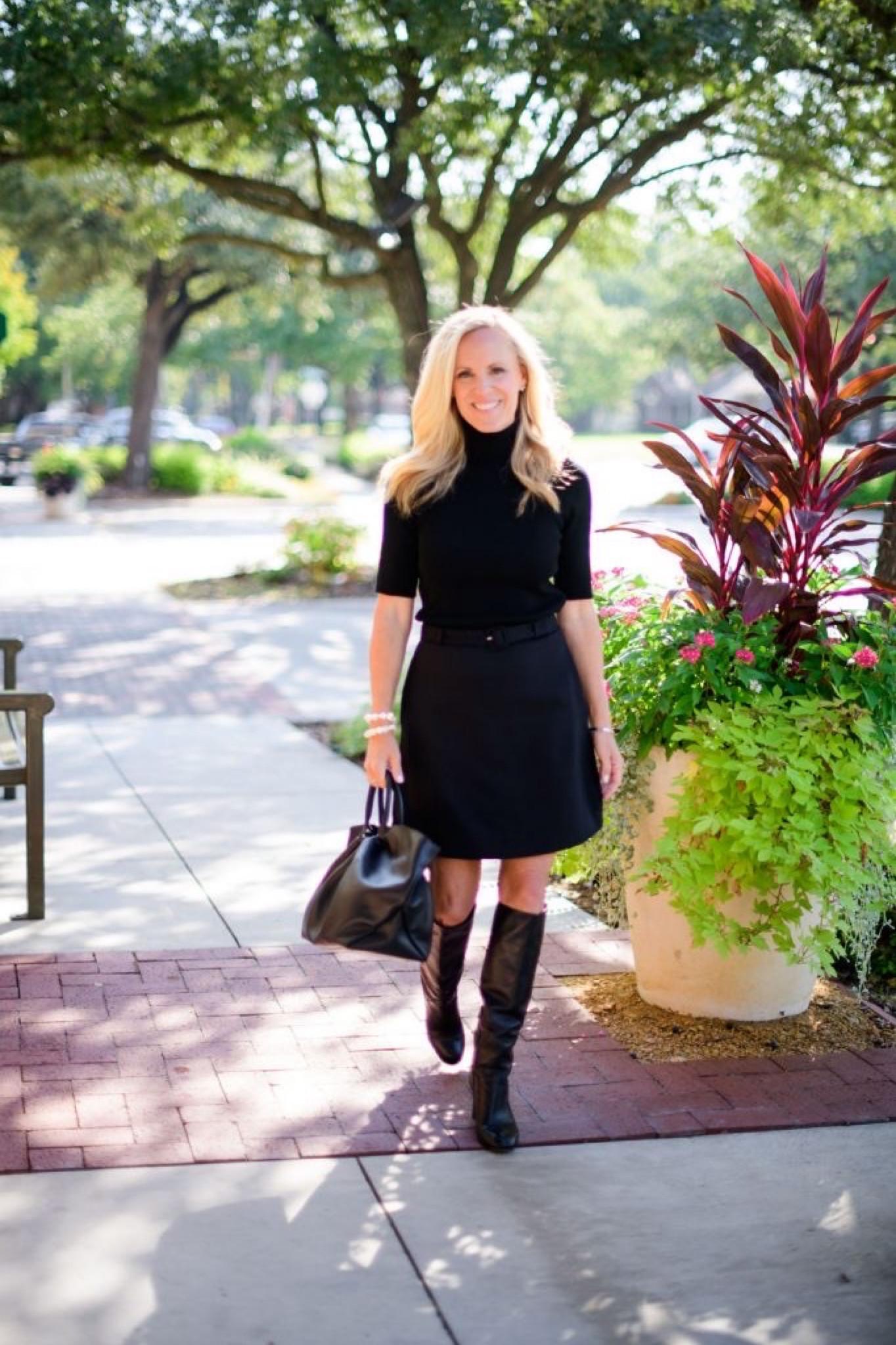 Black sweater dress and boots