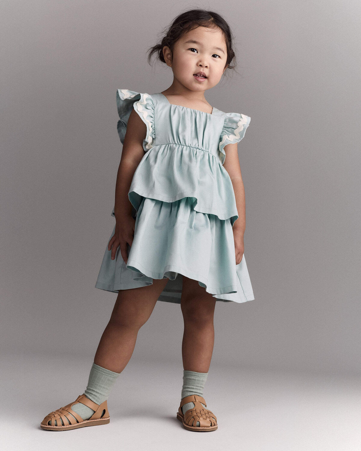 Toddler Girl Ruched Tiered Dress - Light Blue - Otter Avenue | Carter's | Carter's Inc
