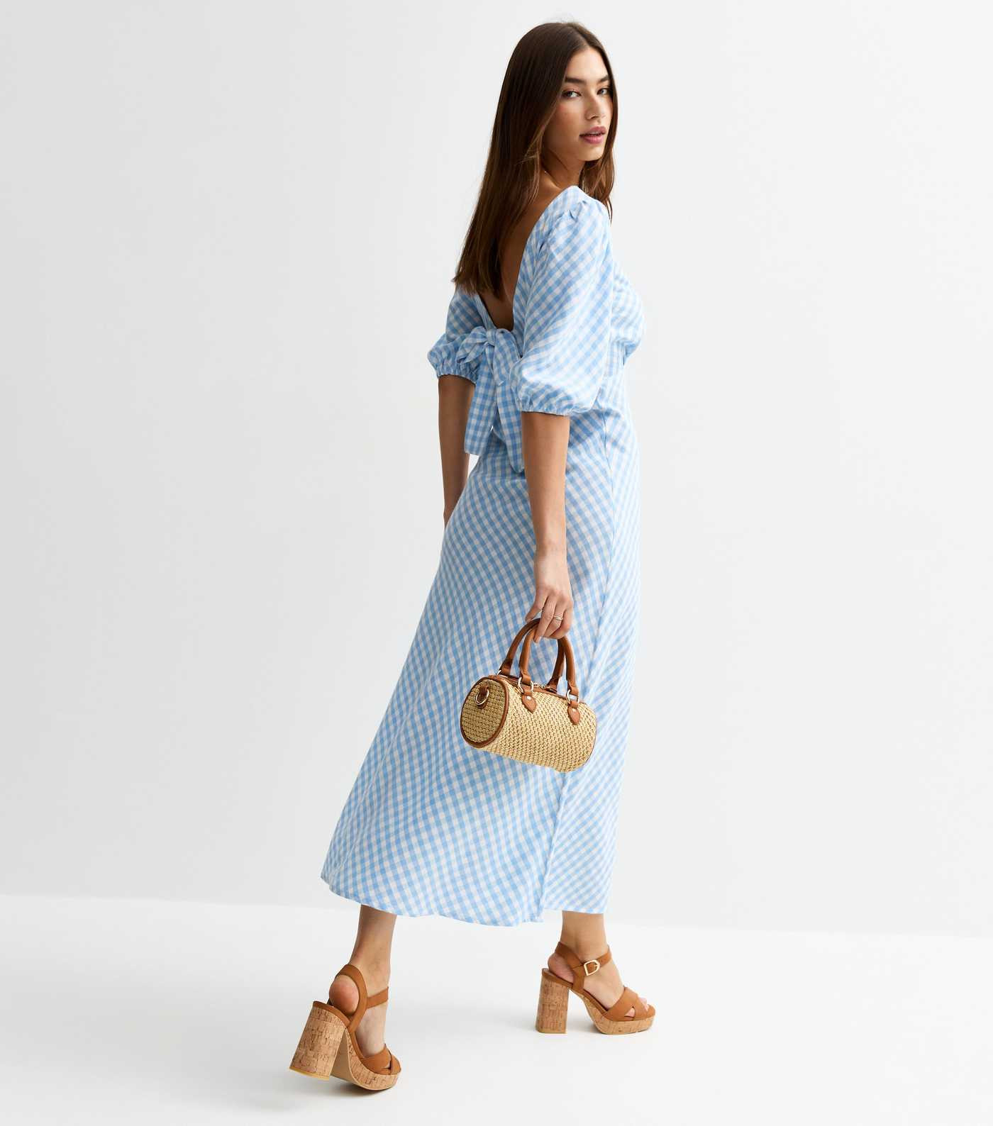 Blue Gingham Bow Back Midi Dress | New Look | New Look (UK)
