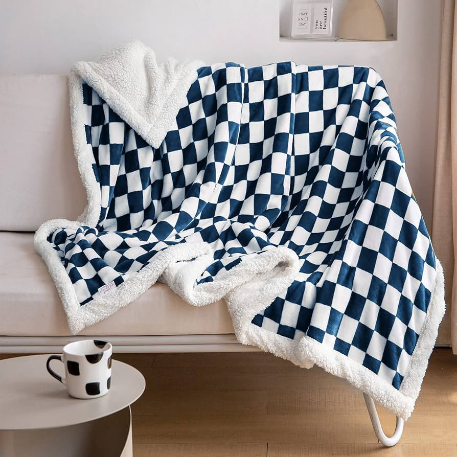 LOMAO Sherpa Throw Blanket Fleece Blanket with Checkered Pattern Soft Thick Blanket for Couch, Be... | Amazon (US)