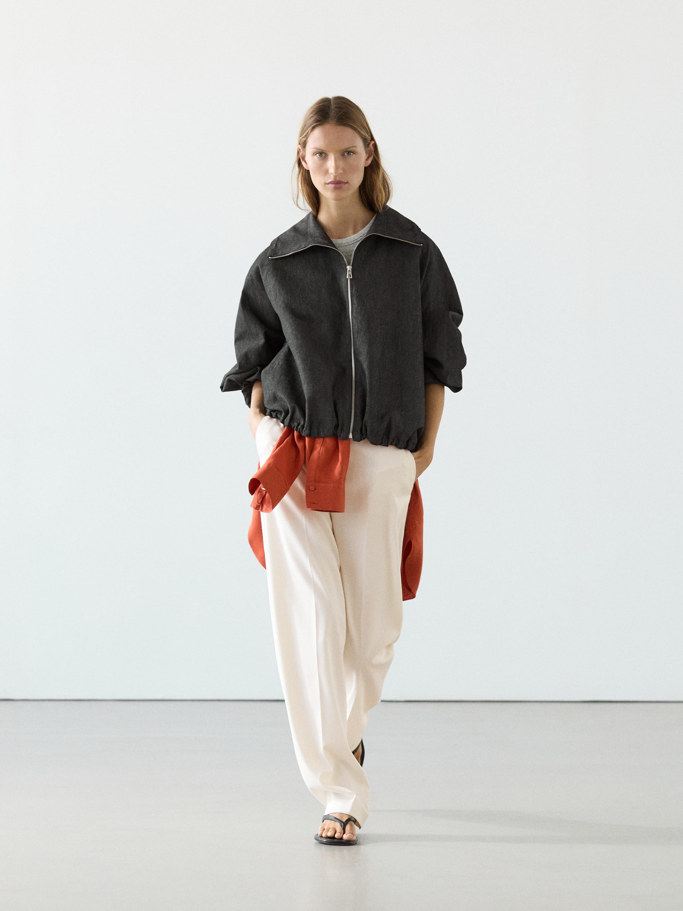 Linen blend bomber jacket | Massimo Dutti UK