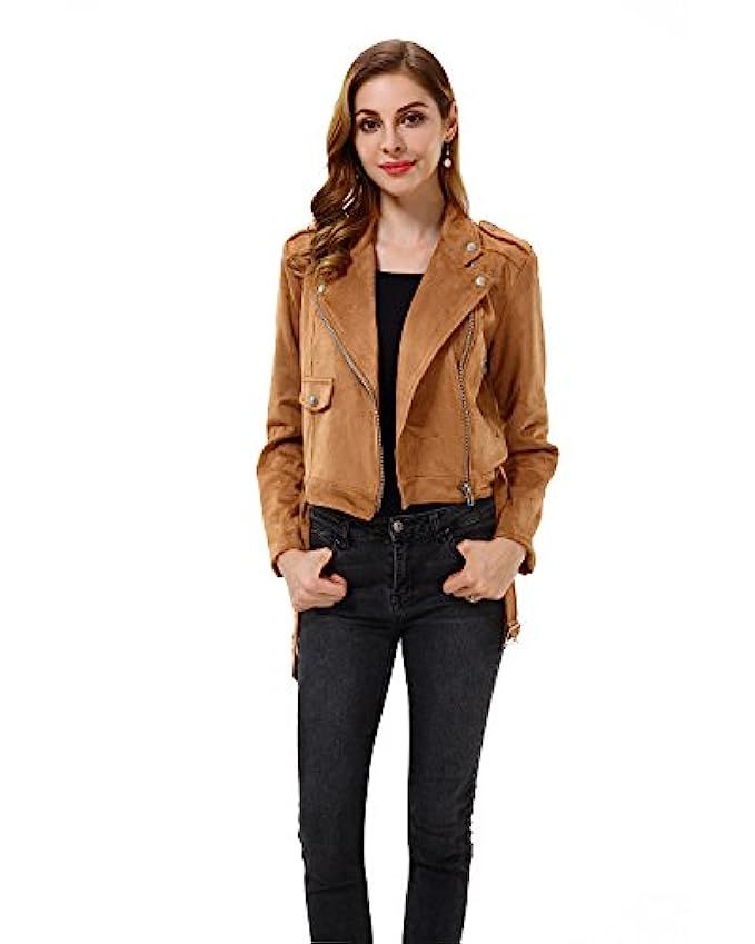 Apperloth Women’s Solid Long Sleeve Faux Suede Zipper Short Coat Jacket | Amazon (US)