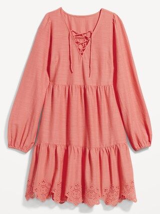 Tiered Lace-Up Mini Swing Dress for Women | Old Navy (US)