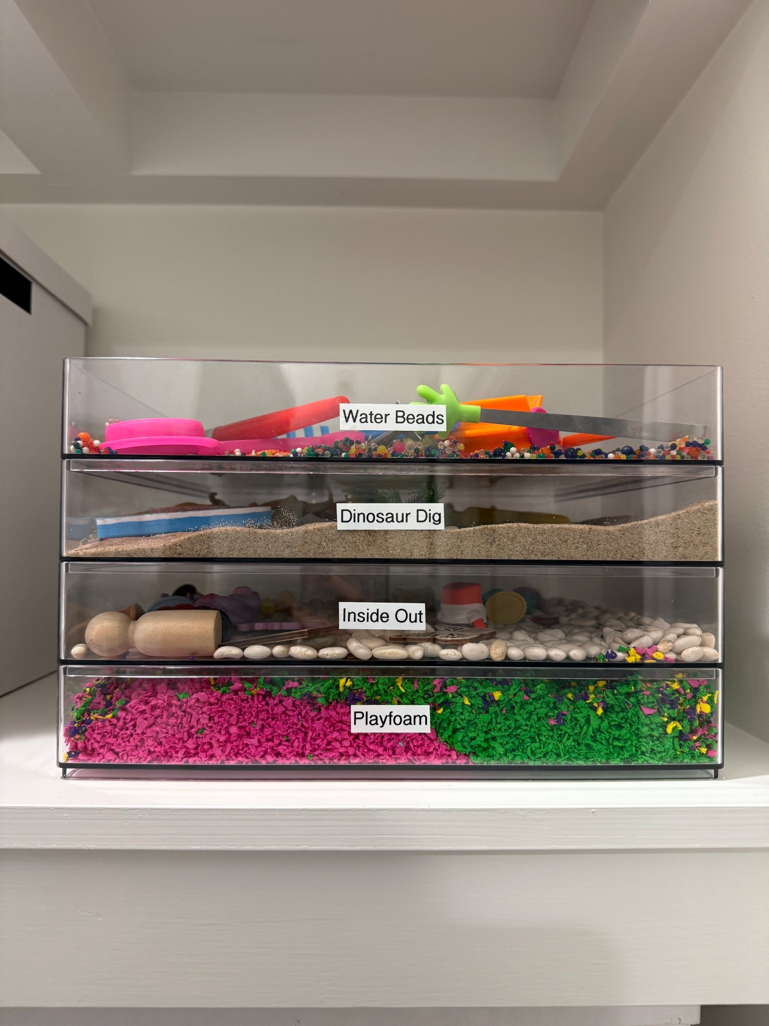 Sensory tray. Storage tray. Toy storage. Organization. Label maker 