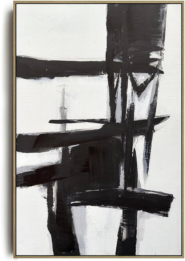 Muted Minimalist Black and White Lines Brush Strokes Abstract Wood Framed Canvas Wall Art for Bed... | Amazon (US)