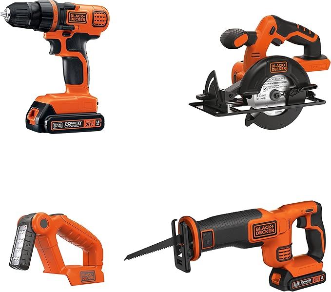 BLACK+DECKER 20V MAX Cordless Drill Combo Kit, 4-Tool (BD4KITCDCRL) | Amazon (US)