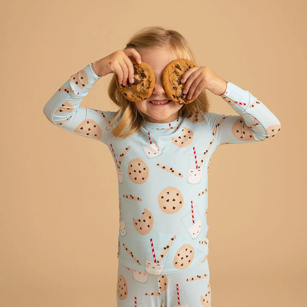Milk & Cookies Blue Long Sleeve Toddler Pajamas | Chocolate Chip Cookies | Posh Peanut
