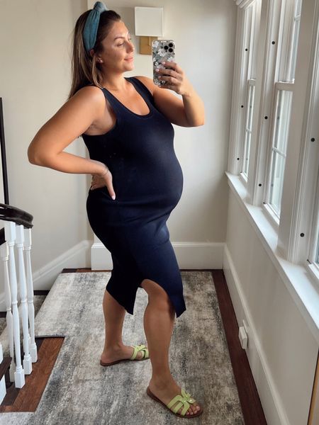 Picture from my pregnancy days, but wanted to share these sandals are 30% off and come in several colors! Wearing size 11 in sandal and XL in dress. 