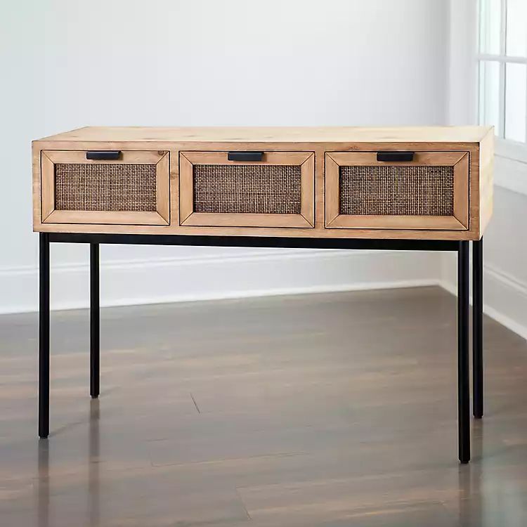 Natural Rattan and Metal 3-Drawer Console Table | Kirkland's Home
