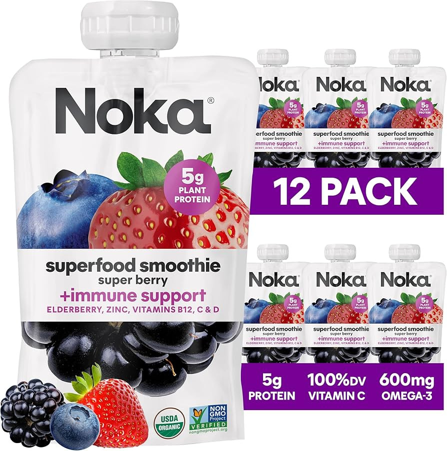 Noka Superfood Fruit Smoothie Pouches, Super Berry with Immune Support, Healthy Snacks with Elder... | Amazon (US)