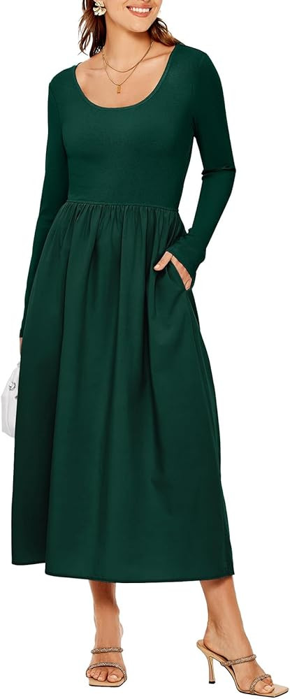 Glamaker Womens Long Sleeve Midi Dress 2024 Fall Wedding Guest Dress Casual HOCO A Line Holiday D... | Amazon (US)