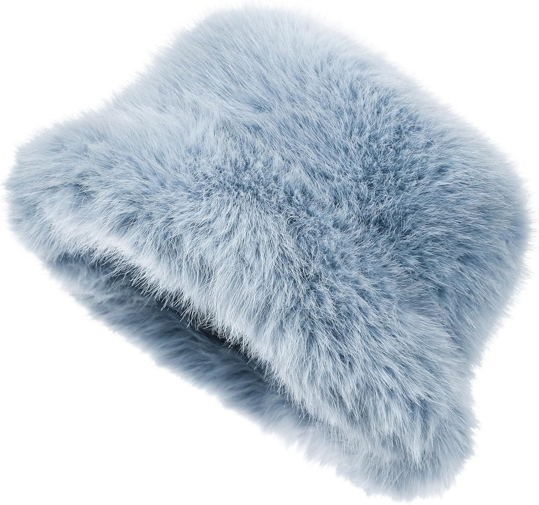 LA CARRIE Women's Fuzzy Wide Brim Faux Fur Bucket Hat Winter Warmer Fisherman Cap | Amazon (US)
