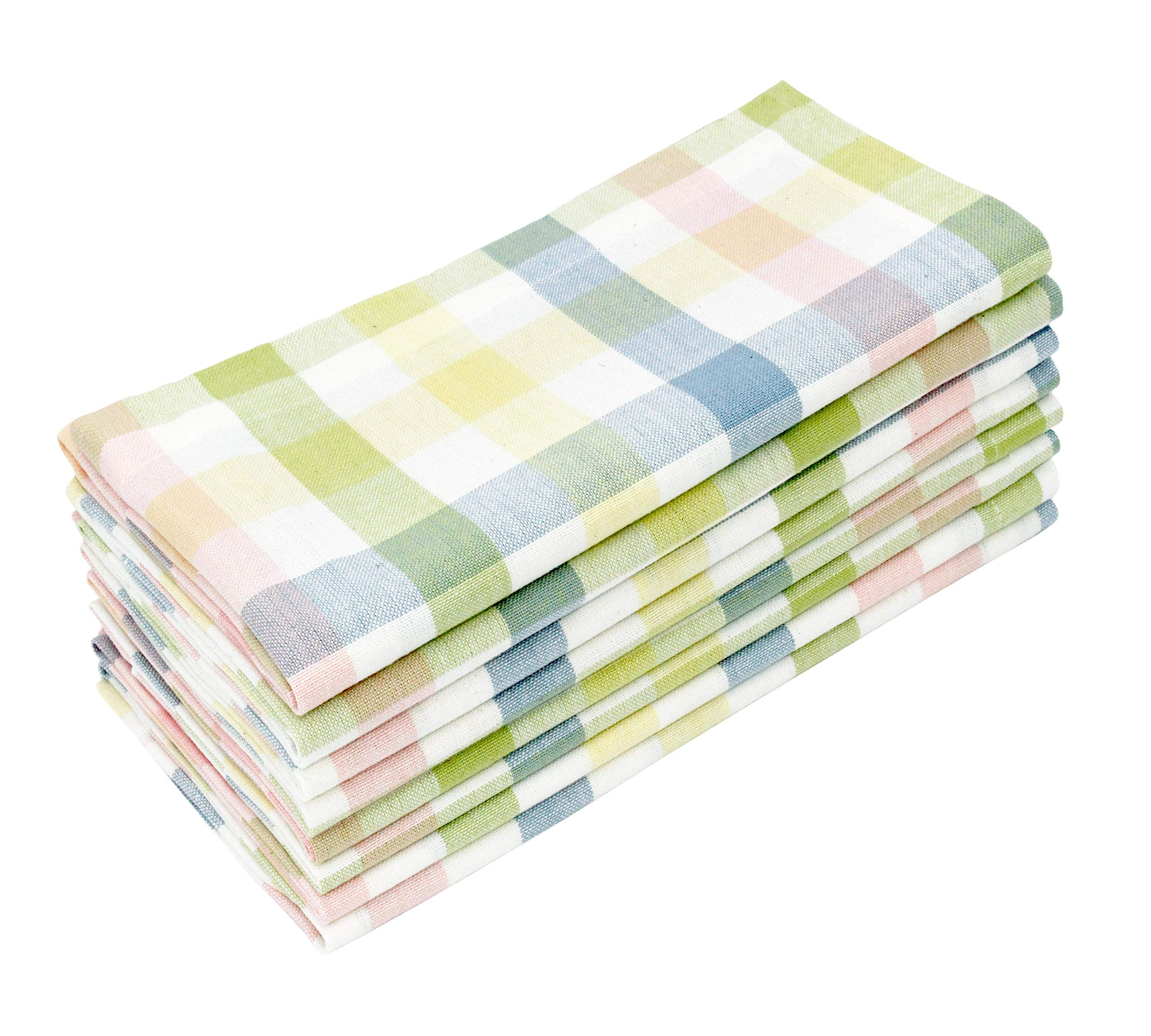 COTTON CRAFT Gingham Buffalo Plaid Check Napkins - Mitered Corners - Spring Easter Bunny Pastel Luncheon Dinner - Set of 8 - Pure Cotton - Reusable Washable - 18 inch x 18 inch - Yellow Multi Pastel | Amazon (US)